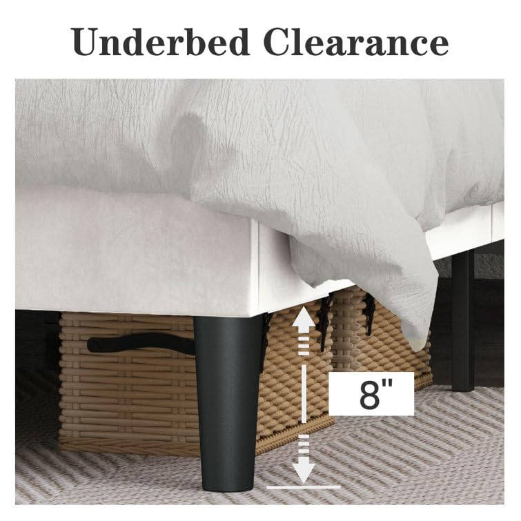 Solid Wood Modern Upholstered Queen Size Bed with Wingback Headboard | Wooden Double Bed Cot Palang Without Storage (White) -5 Year Warranty