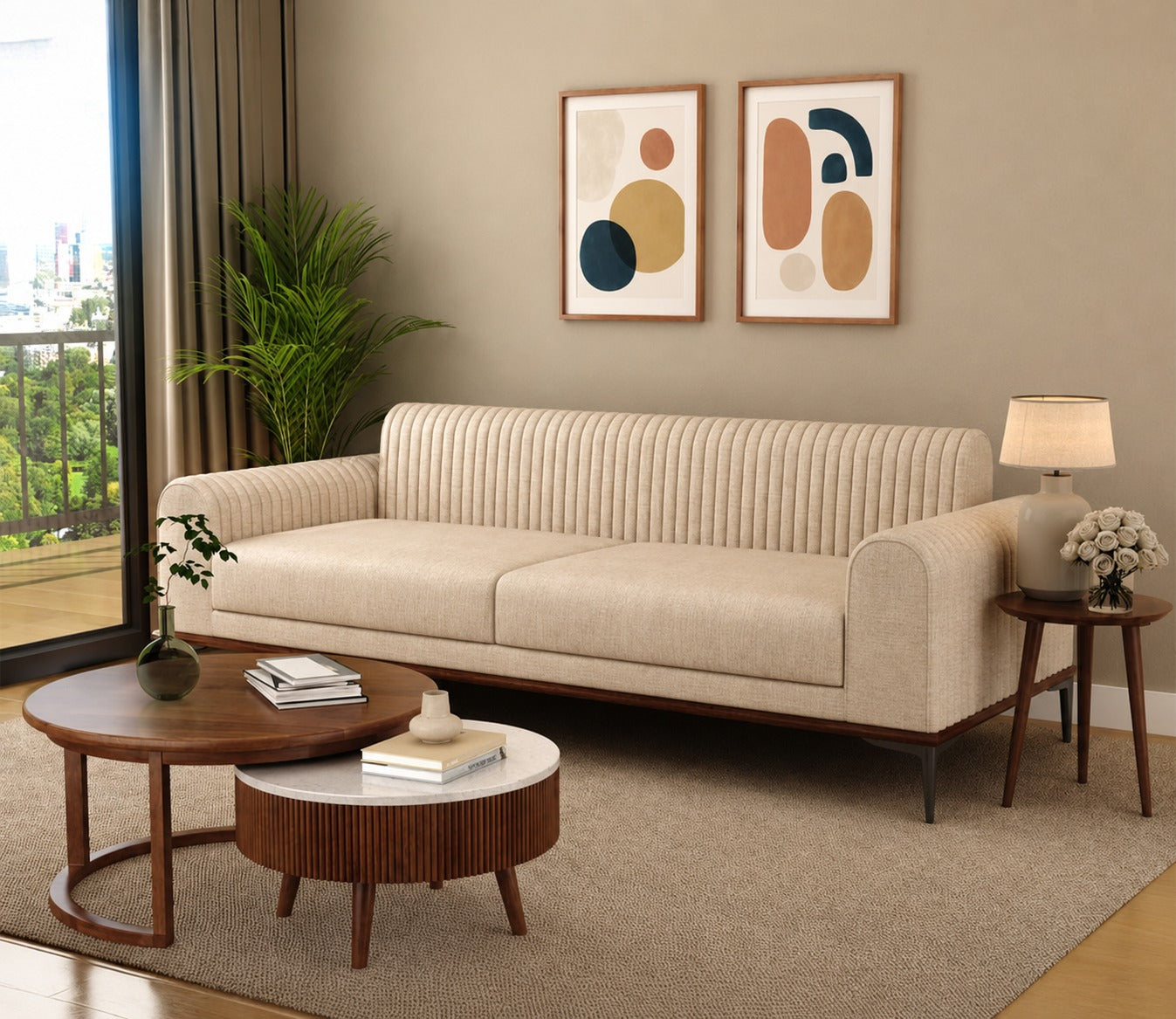 Lorenz 3 Seater Sofa (Cotton, Jade Ivory)